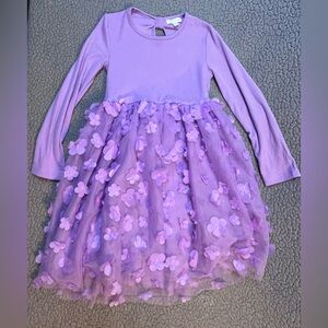 Between Long Sleeve 3D Flower Print Dress Girls Size 7 Purple